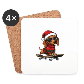 Dachshund Badger Dog Christmas Skateboard - Coasters (set of 4) - white - Front