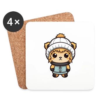 Lion Hiver Animal Bébé Bande Dessinée - Dessous de verre (lot de 4) - blanc - Devant