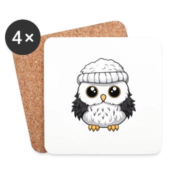 Owl Winter Animal Baby Comic - Coasters (set of 4) - white - Front