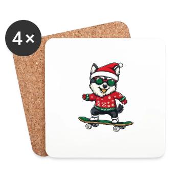 Husky Dog Christmas Skateboard - Coasters (set of 4) - white - Front