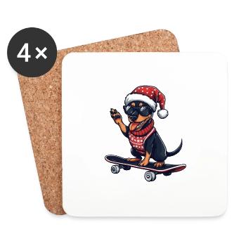 Pinscher Dog Christmas Skateboard - Coasters (set of 4) - white - Front