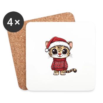 Bande dessinée de Noël léopard - Dessous de verre (lot de 4) - blanc - Devant