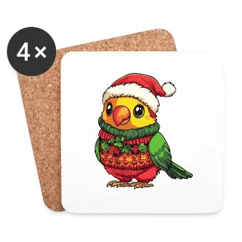 Bande dessinée de Noël perroquet - Dessous de verre (lot de 4) - blanc - Devant