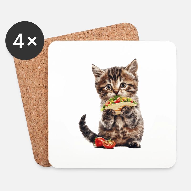 Katze - Untersetzer (4er-Set) - Weiß