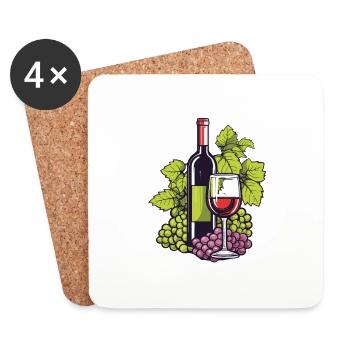 verre à vin vin raisins vin - Dessous de verre (lot de 4) - blanc - Devant
