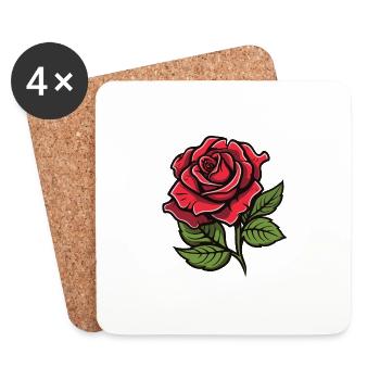 Fleur de rose Amour - Dessous de verre (lot de 4) - blanc - Devant