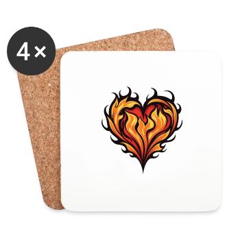 Cœur Feu Amour - Dessous de verre (lot de 4) - blanc - Devant
