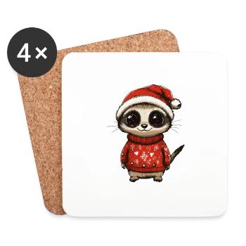 Bande dessinée de Noël de suricate - Dessous de verre (lot de 4) - blanc - Devant