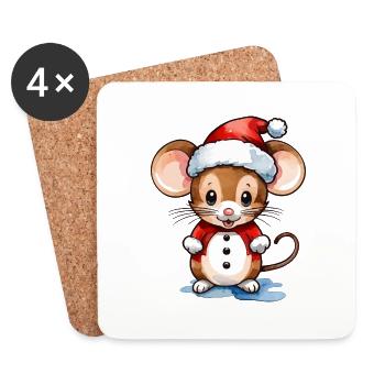 Mouse Christmas Drawing - Coasters (set of 4) - white - Front