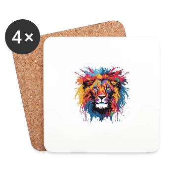 Lion Head Portrait Pop Art - Coasters (set of 4) - white - Front