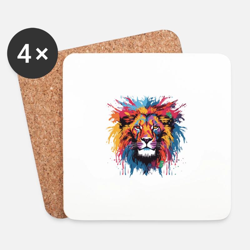 Löwe Kopf Porträt Pop Art - Untersetzer (4er-Set) - Weiß