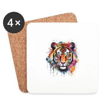 Tiger Head Portrait Pop Art - Coasters (set of 4) - white - Front