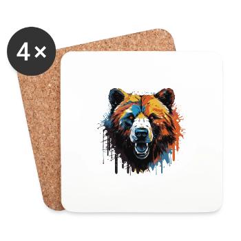 Bear Head Portrait Pop Art - Coasters (set of 4) - white - Front