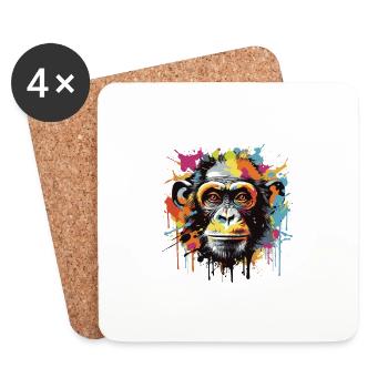 Monkey Head Portrait Pop Art - Coasters (set of 4) - white - Front