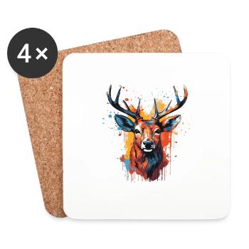 Deer Head Portrait Pop Art - Coasters (set of 4) - white - Front