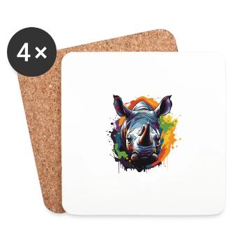 Portrait Tête De Rhinocéros Pop Art - Dessous de verre (lot de 4) - blanc - Devant