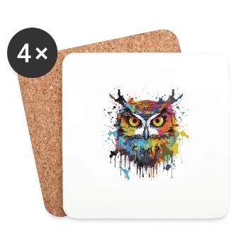 Owl Head Portrait Pop Art - Coasters (set of 4) - white - Front