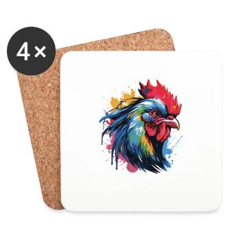 Rooster Head Portrait Pop Art - Coasters (set of 4) - white - Front