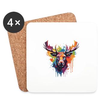 Elch Kopf Porträt Pop Art - Untersetzer (4er-Set) - Weiß - Vorne