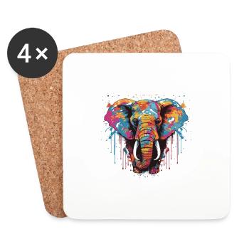 Elephant Head Portrait Pop Art - Coasters (set of 4) - white - Front