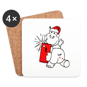 Selfie Hippo - Untersetzer (4er-Set) - Weiß - Vorne