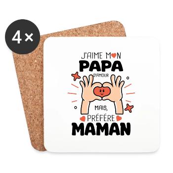 j'aime mon papa préfére maman naissance bébé - Dessous de verre (lot de 4) - blanc - Devant