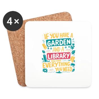 Garten und Bücher – das wahre Glück - Untersetzer (4er-Set) - Weiß - Vorne
