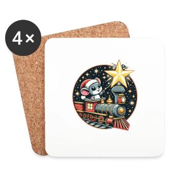 Christmas Model Train Mouse Star Kids Cute - Coasters (set of 4) - white - Front