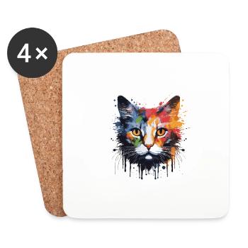 Chat Symbole Tête Portrait Pop Art - Dessous de verre (lot de 4) - blanc - Devant