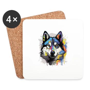 Portrait de tête de chien husky Pop Art - Dessous de verre (lot de 4) - blanc - Devant