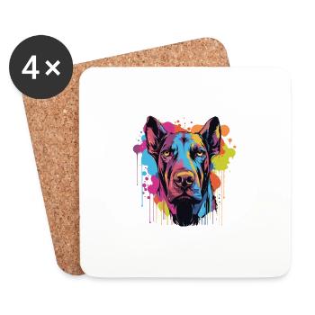 Doberman Dog Head Portrait Pop Art - Coasters (set of 4) - white - Front