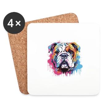 Bulldog Hund Kopf Porträt Pop Art - Untersetzer (4er-Set) - Weiß - Vorne