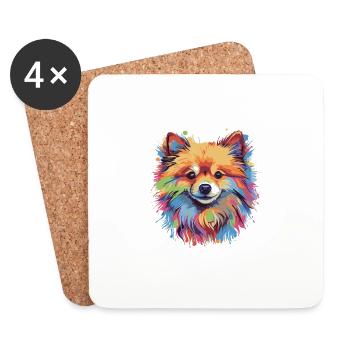 Pomeranian Dog Head Portrait Pop Art - Coasters (set of 4) - white - Front