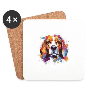 Beagle Chien Tête Portrait Pop Art - Dessous de verre (lot de 4) - blanc - Devant