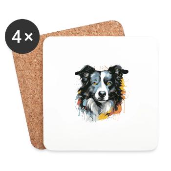 Border Collie Dog Head Portrait Pop Art - Coasters (set of 4) - white - Front