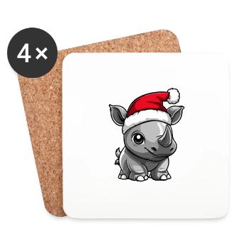Nashorn Weihnachten Niedlich - Untersetzer (4er-Set) - Weiß - Vorne