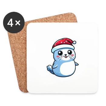 phoque animal Noël mignon - Dessous de verre (lot de 4) - blanc - Devant