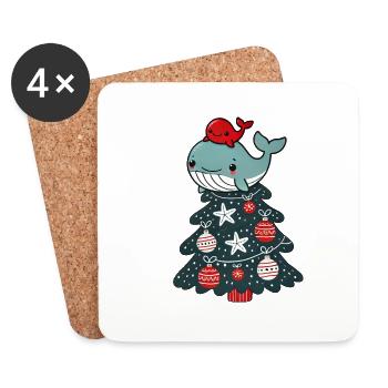 Süßer Weihnachtsbaum Tannenbaum Cartoon mit Meeres - Untersetzer (4er-Set) - Weiß - Vorne