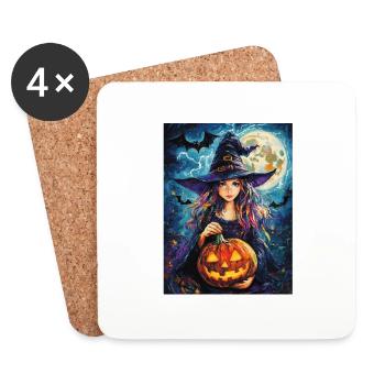 Halloween Gift Women Witch Men Kids Decoration - Coasters (set of 4) - white - Front
