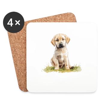 Cute Puppy Labrador Retriever Watercolor - Untersetzer (4er-Set) - Weiß - Vorne