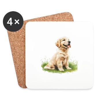 Cute Puppy Golden Retriever Watercolor - Untersetzer (4er-Set) - Weiß - Vorne