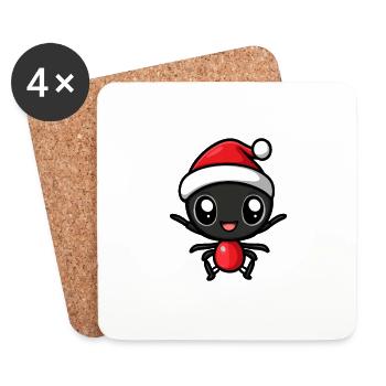 Fourmi Noël mignon - Dessous de verre (lot de 4) - blanc - Devant