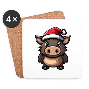 Pig Christmas Cute Boar - Coasters (set of 4) - white - Front