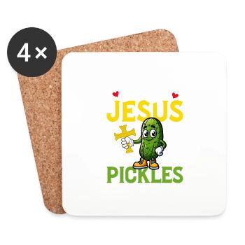 I Love Jesus & Pickles Cucumber Vegan Pickle - Untersetzer (4er-Set) - Weiß - Vorne