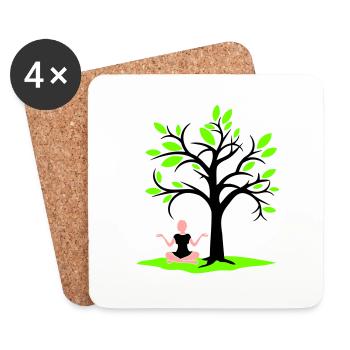 Méditation Sous l’arbre Forêt Transe Femme Médite - Dessous de verre (lot de 4) - blanc - Devant