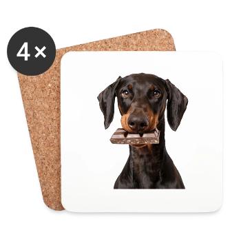Doberman - Dessous de verre (lot de 4) - blanc - Devant