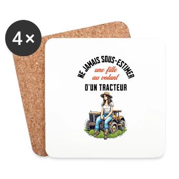 Fille au volant d'un tracteur - Dessous de verre (lot de 4) - blanc - Devant