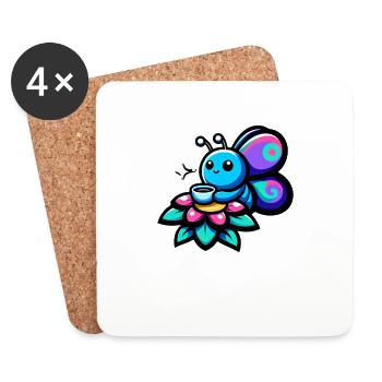 Voltigeant dans la vie Café Papillon - Dessous de verre (lot de 4) - blanc - Devant