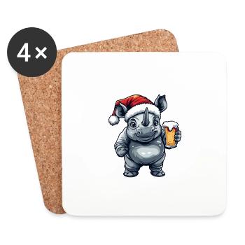 Merry Christmas Rhino Beer - Coasters (set of 4) - white - Front
