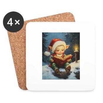 Noël Elfe Femmes Hommes Enfants Noël - Dessous de verre (lot de 4) - blanc - Devant